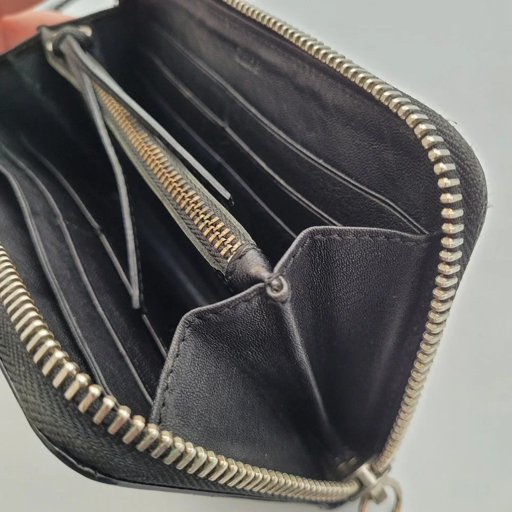 Chloe Black Leather Patent Trim Zip Around Continental Wallet Made in Spain